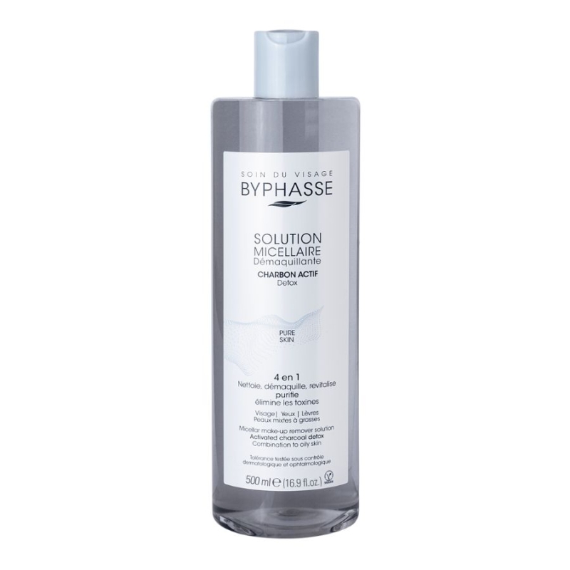 Мицеларна вода с активен въглен Byphasse Micellar Make-up Remover Solution 500ml