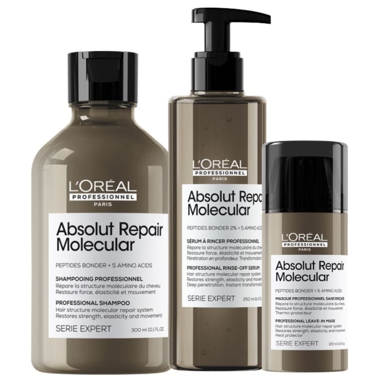 Loreal Professionnel Absolut Repair Molecular Shampoo + Rinse Off Serum + Leave-in Mask