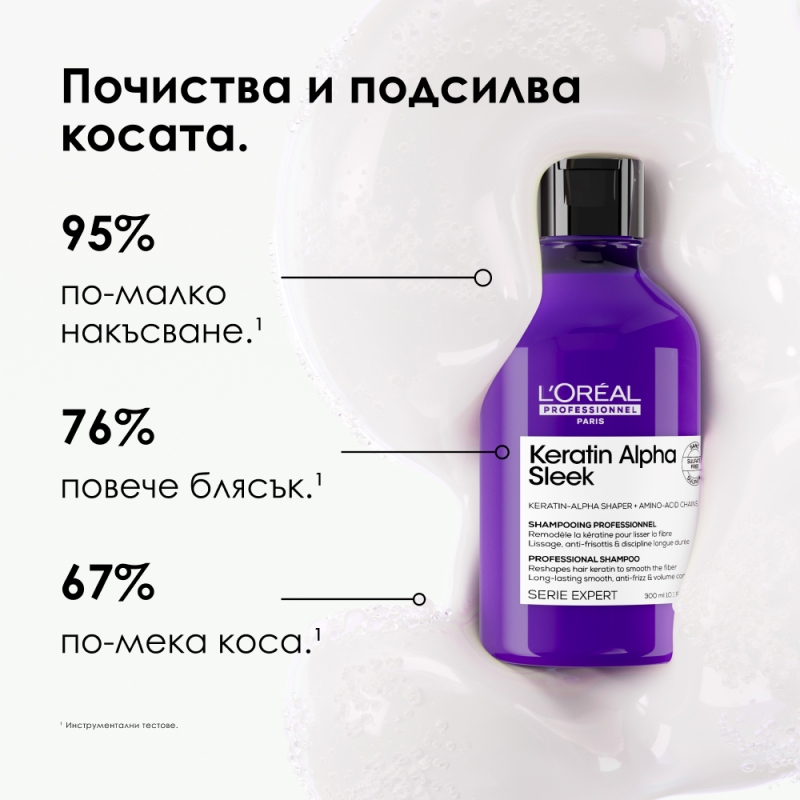Професионален изглаждащ шампоан за коса Loreal Professionnel Keratin Alpha Sleek Shampoo 300 ml — 4