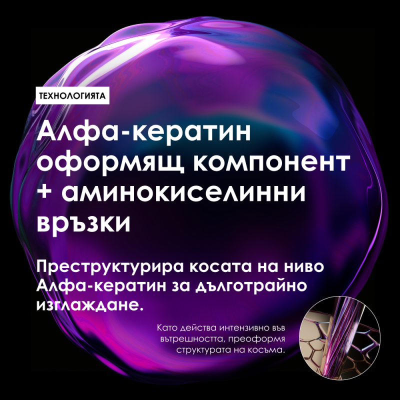 Професионален изглаждащ шампоан за коса Loreal Professionnel Keratin Alpha Sleek Shampoo 300 ml — 8