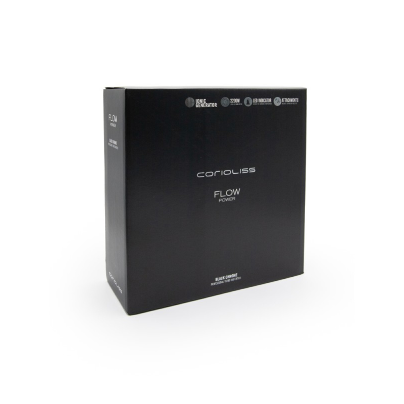 Професионален сешоар за коса с 2200W AC Turbo мотор, йонен генератор и LED индикатор Corioliss Flow Power Black Chrome — 4