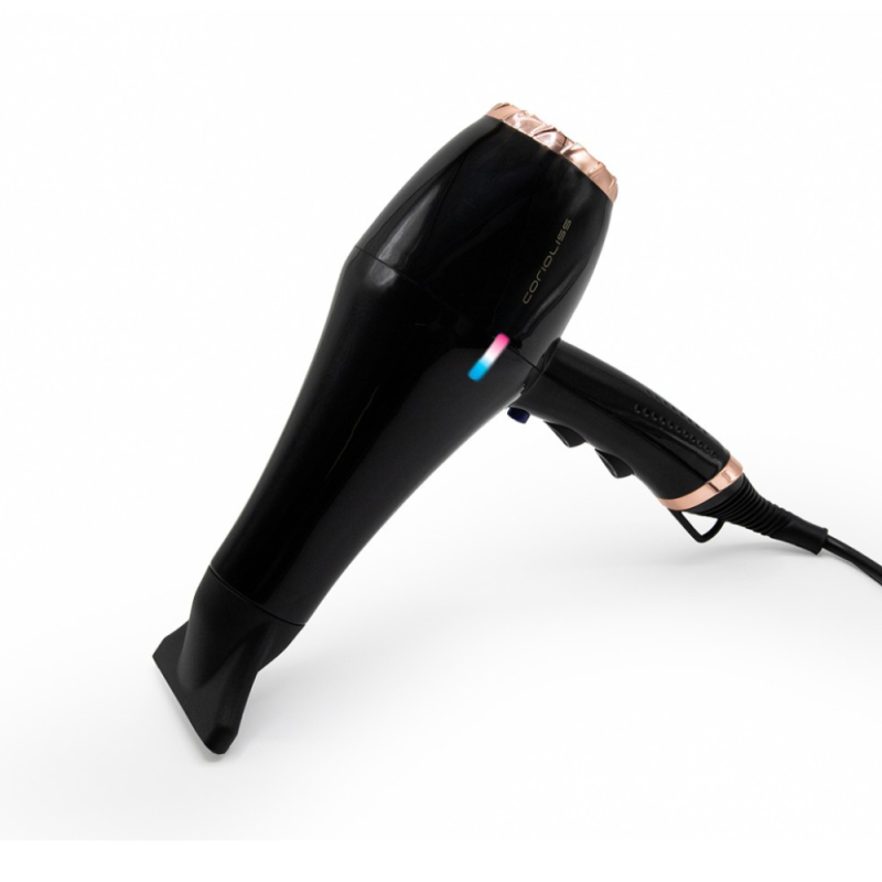 Професионален сешоар за коса с 2000W DC Turbo мотор, йонен генератор и LED индикатор Corioliss Flow + Black Copper — 2