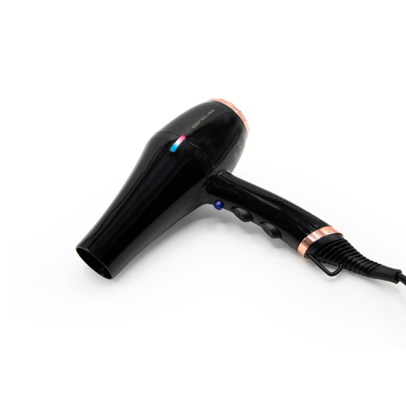 Професионален сешоар за коса с 2000W DC Turbo мотор, йонен генератор и LED индикатор Corioliss Flow + Black Copper