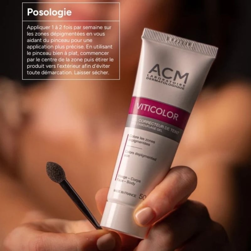 Камуфлажен гел за витилиго и депигментирани зони с DHA и Erythrulose ACM Viticolor Complexion Correcting Gel 50 ml — 2