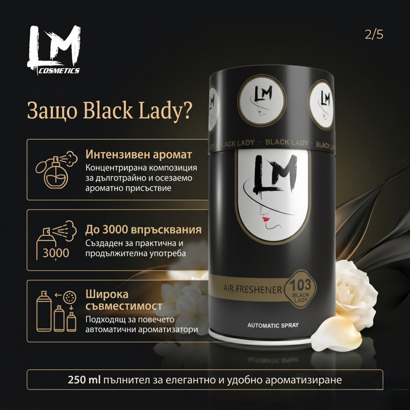 Освежител за въздух LM BLACK LADY 250ml 103 ( пълнител за електронен ароматизатор ) — 3