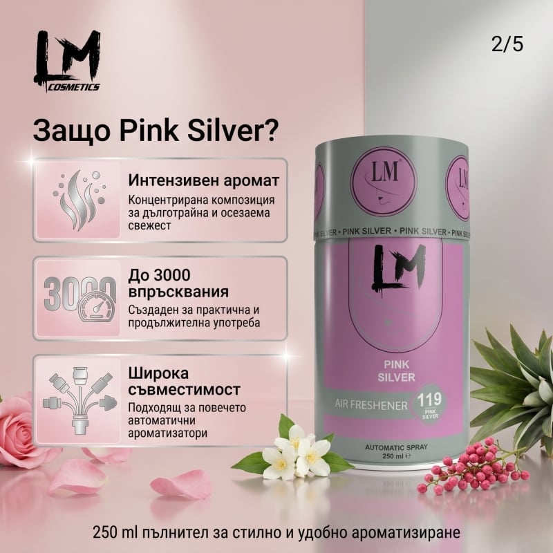 Освежител за въздух LM Pink Silver 250ml 119 ( пълнител за електронен ароматизатор ) — 3