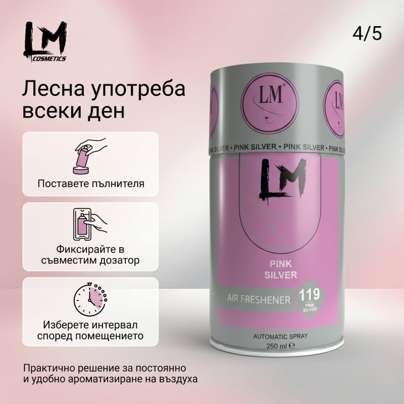 Освежител за въздух LM Pink Silver 250ml 119 ( пълнител за електронен ароматизатор ) — 5