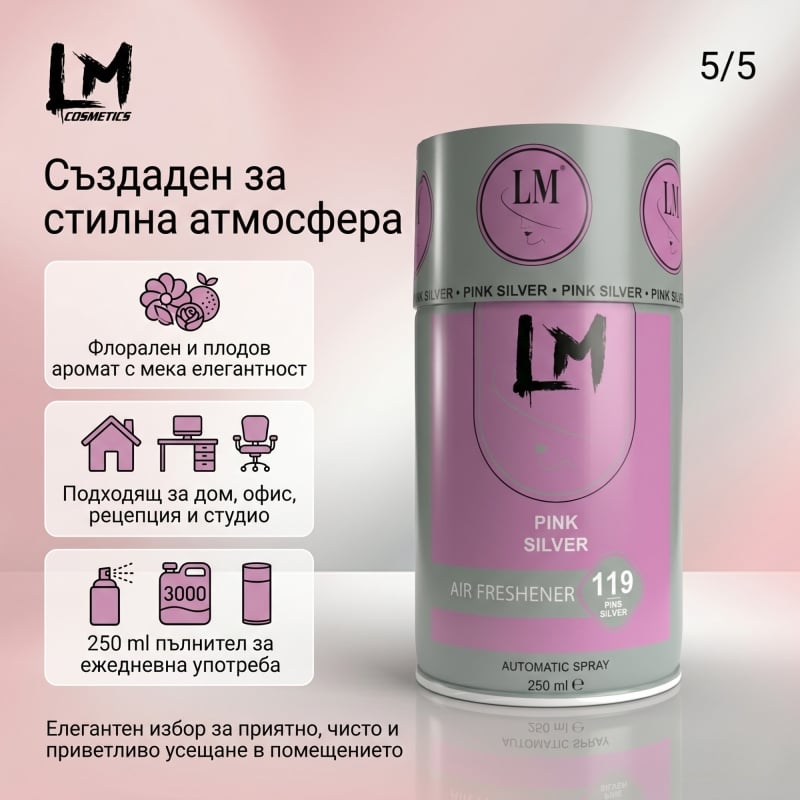 Освежител за въздух LM Pink Silver 250ml 119 ( пълнител за електронен ароматизатор ) — 6