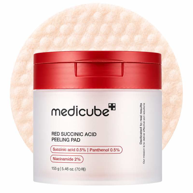 Ексфолиращи падове за запушени пори, неравна текстура и омазняване MEDICUBE Red Succinic Acid Panthenol Peeling Pad 155 g