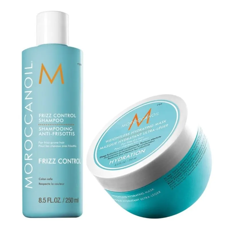 Комплект шампоан против фриз и лека хидратираща маска за фина и суха коса Moroccanoil Frizz Control Shampoo + Mask Duo Set