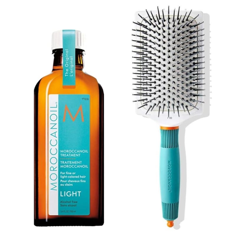 Комплект леко арганово масло за блясък и четка за разресване Moroccanoil Treatment Light 100 ml + Ceramic Paddle Brush